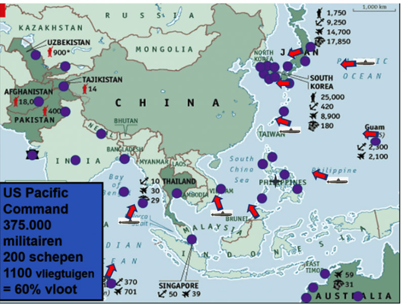 Encerclement de la Chine par les bases militaires américaines