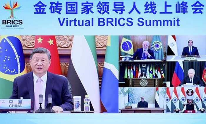 Photo : Xi Jinping s’exprimant lors du sommet en ligne des BRICS (Xinhua / DR)